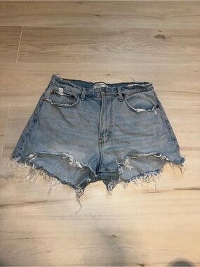 Abercrombie & Fitch Distressed Light Blue Denim Jean Shorts